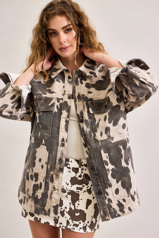 Hidden Cow Print Oversized Jacket