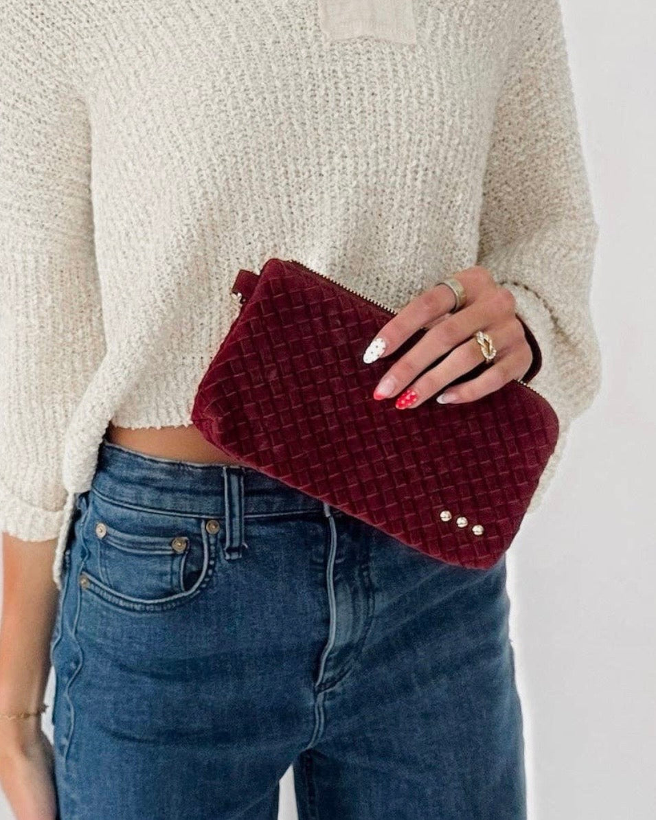The Emma Suede Woven Clutch Wristlet - Four Colors