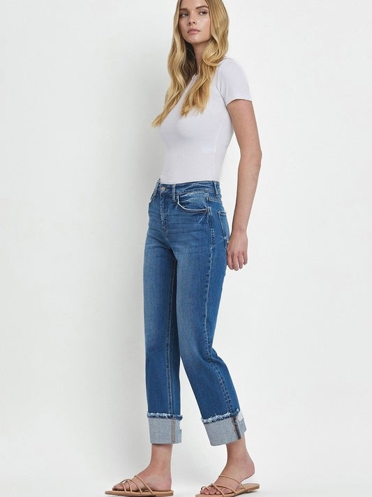 The Victoria High Rise Cuffed Straight Denim