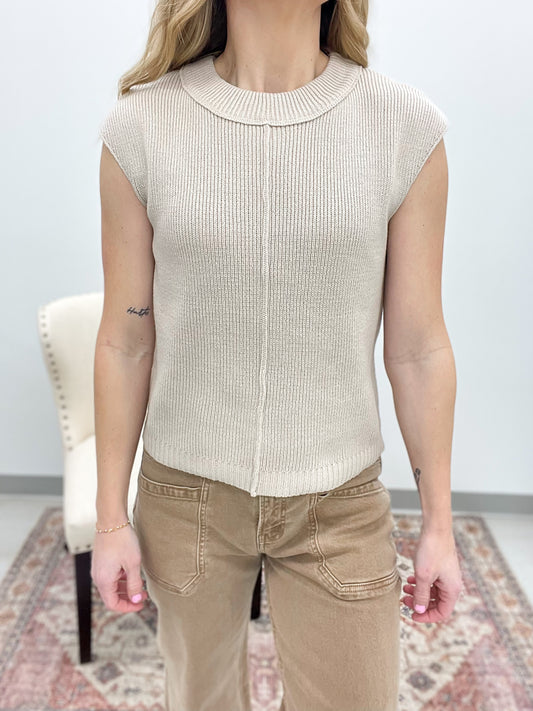 Daydream Sleeveless Knit Sweater Top Oatmeal