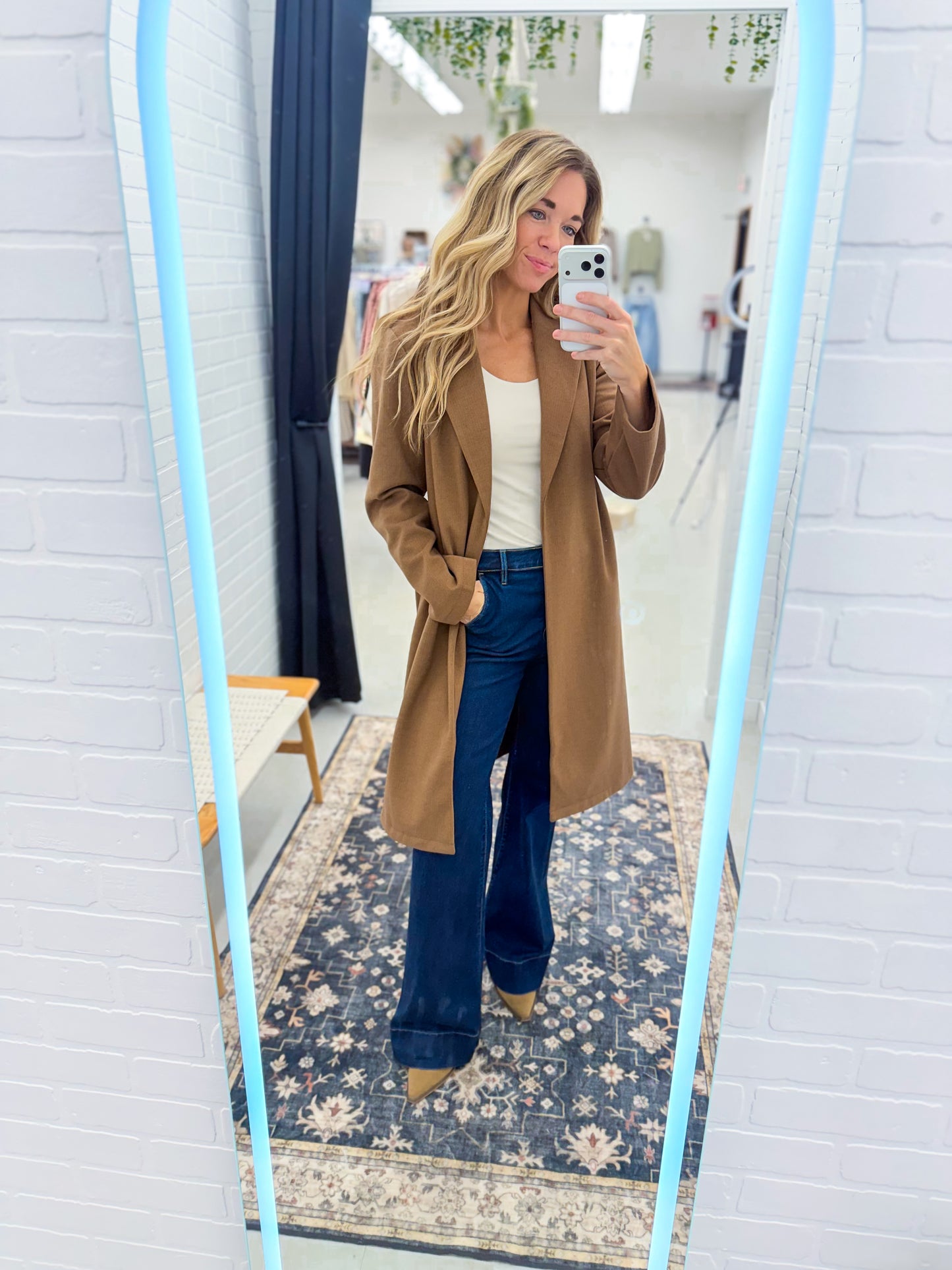 Best View Knit Herringbone Belted Coat Mocha