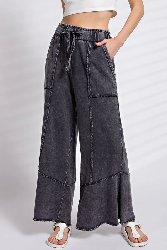 Effortless Mineral Wash Wide Leg Pants Ash Black