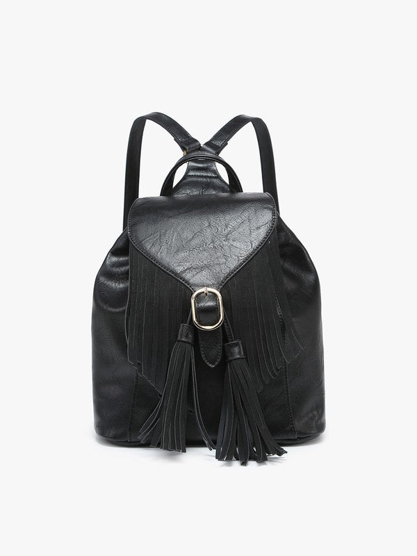 The Jewel Bucket Fringe Backpack Black