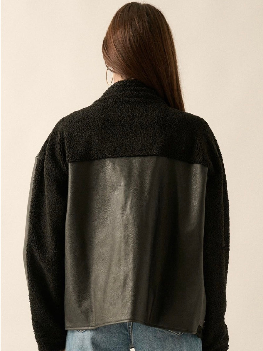 Edgy Chic Contrast Faux Leather Jacket