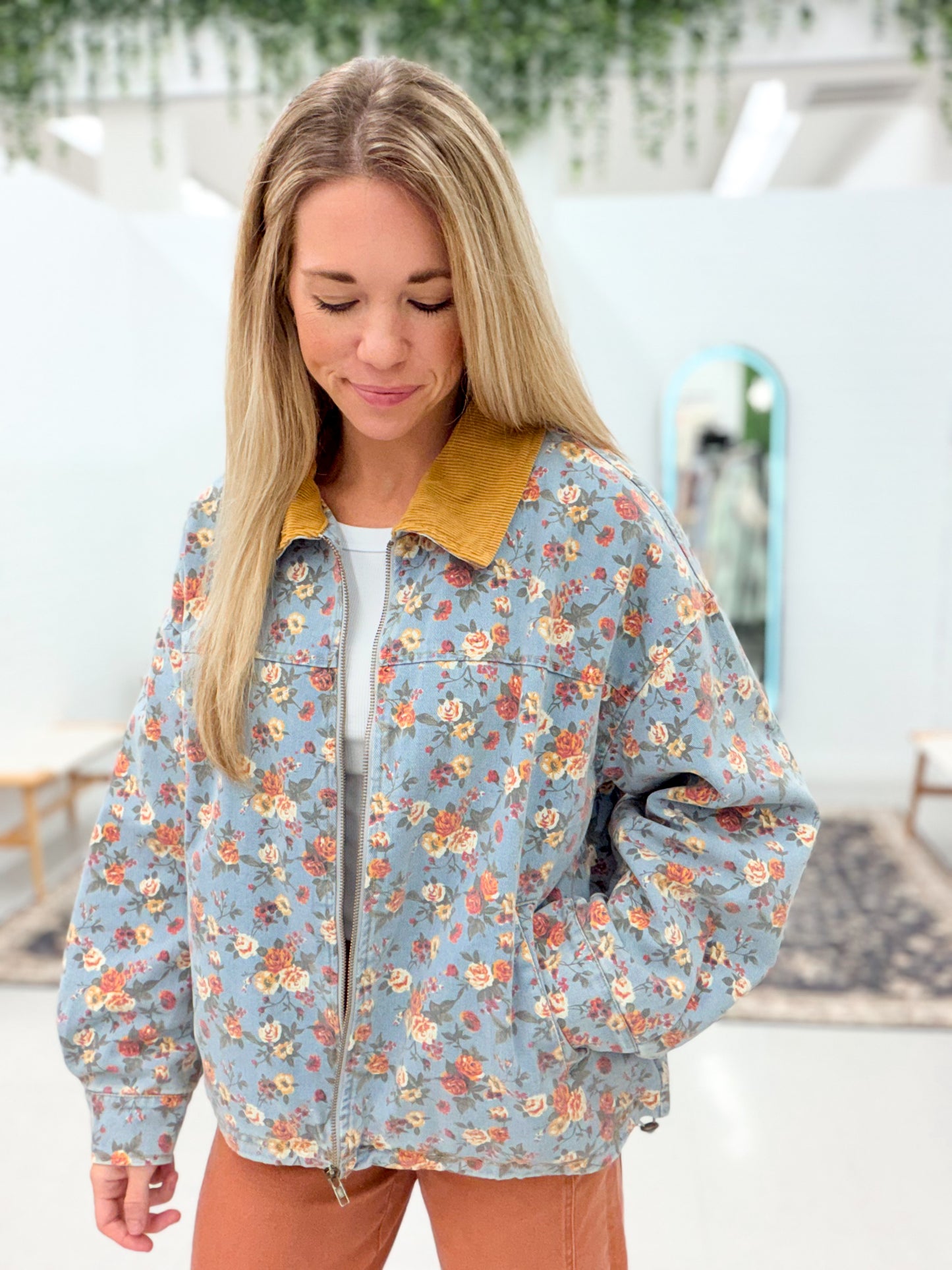 Out Here Floral Detail Denim Jacket