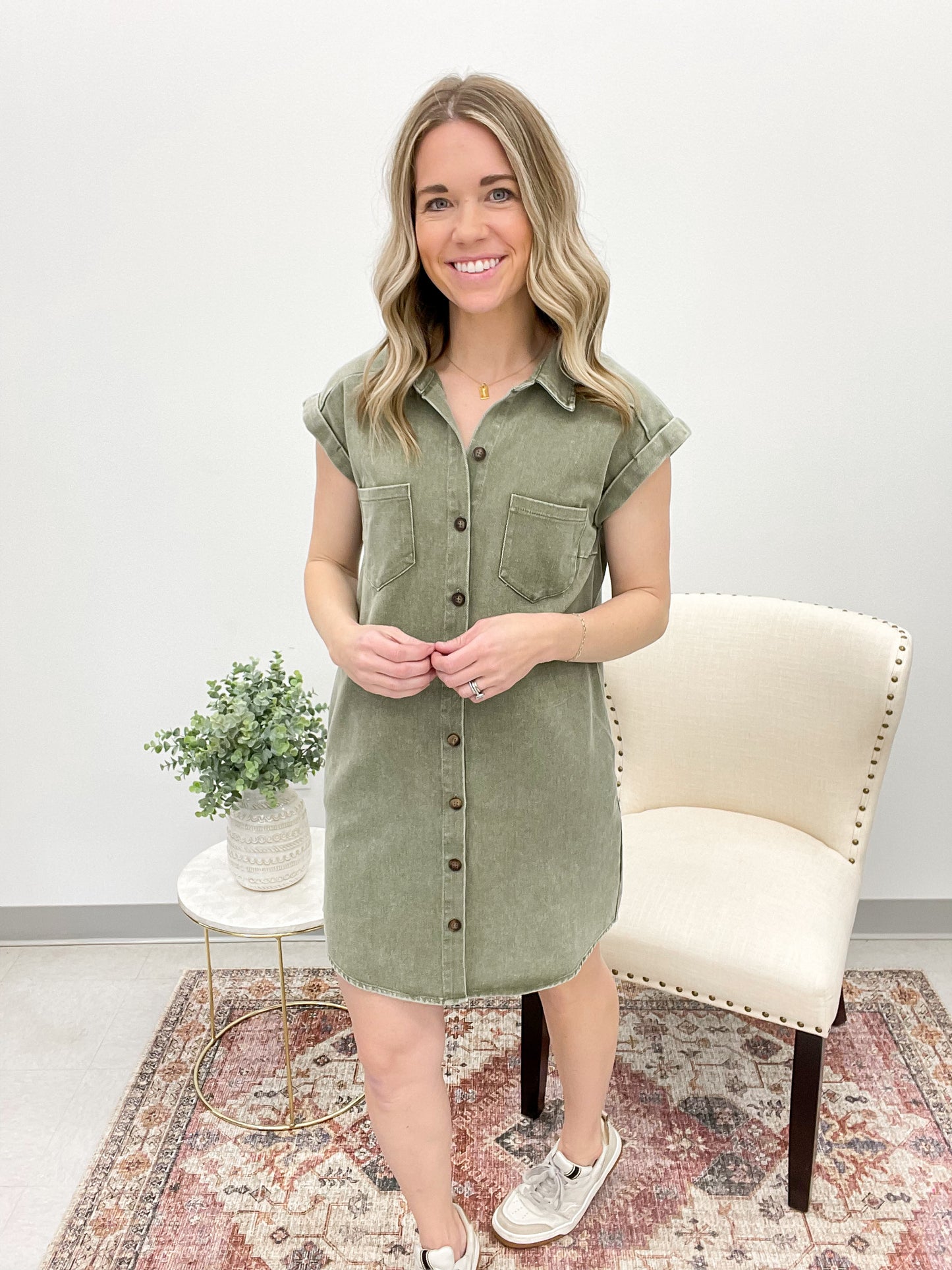 View From Above Denim Dress Olive