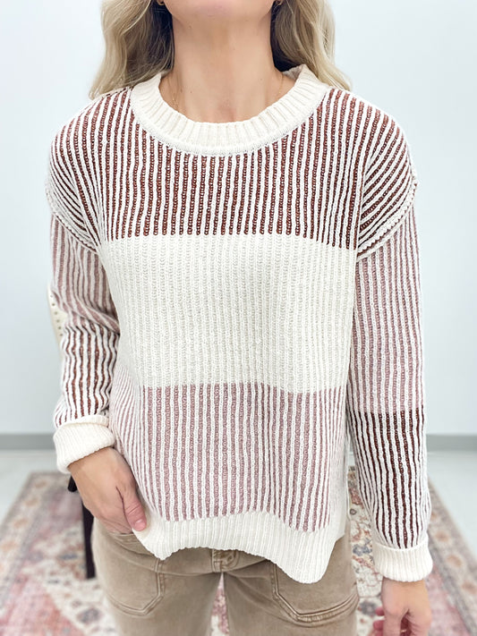 With You Here Chenille Two Tone Sweater Burgundy