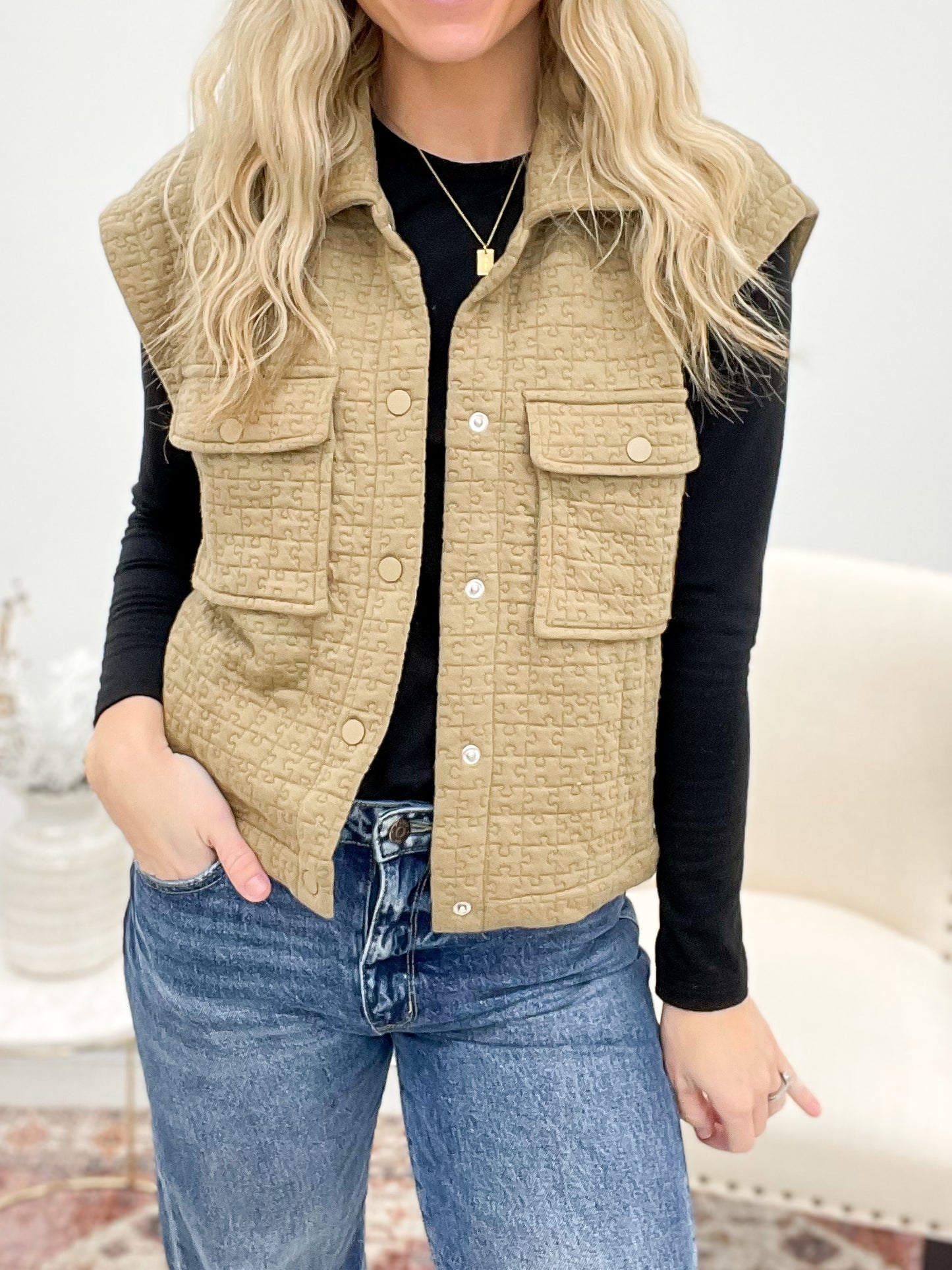 Pieces Of Me Quilted Vest Mocha