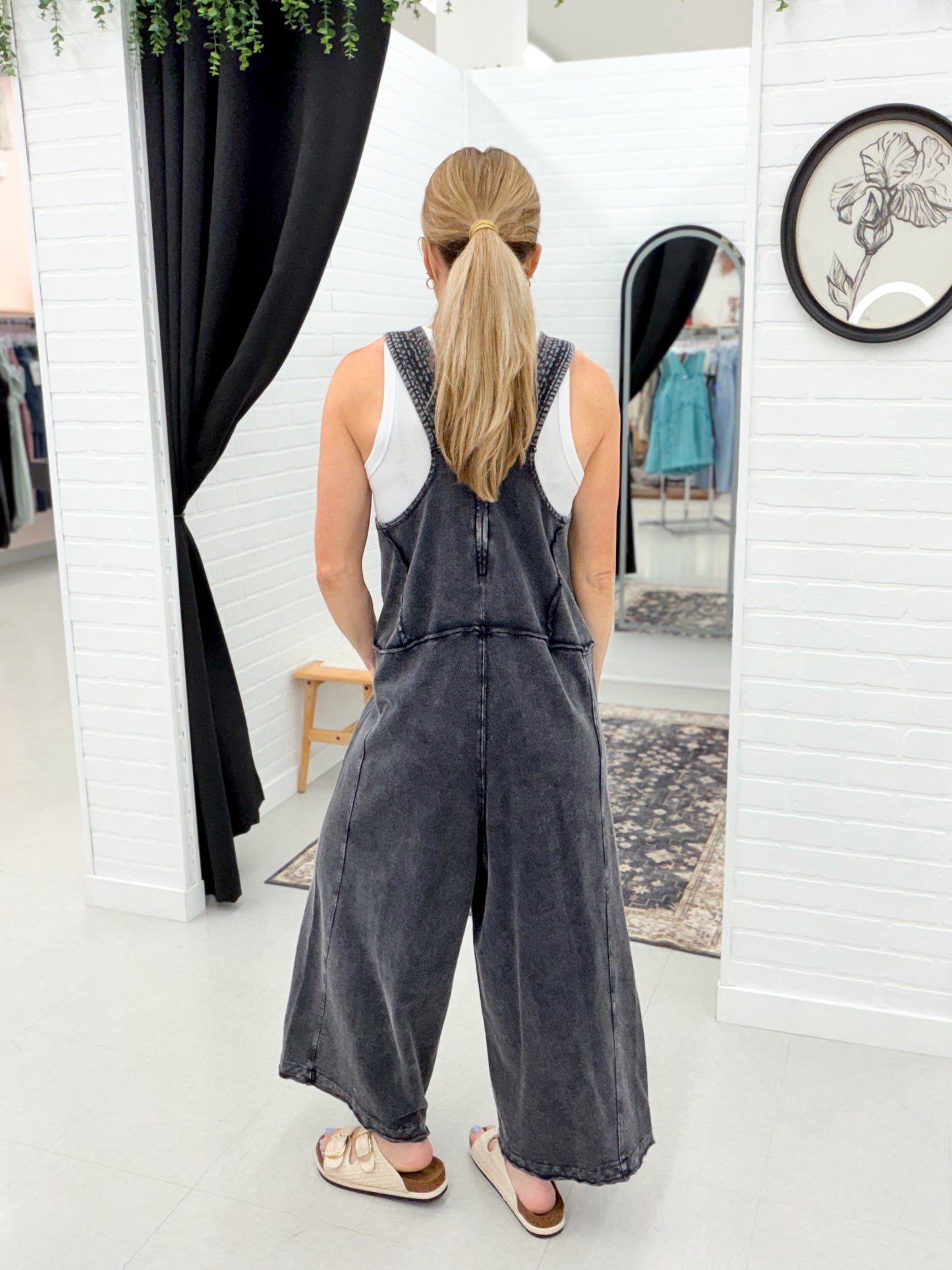 Her Way Mineral Wash Terry Knit Jumpsuit Black