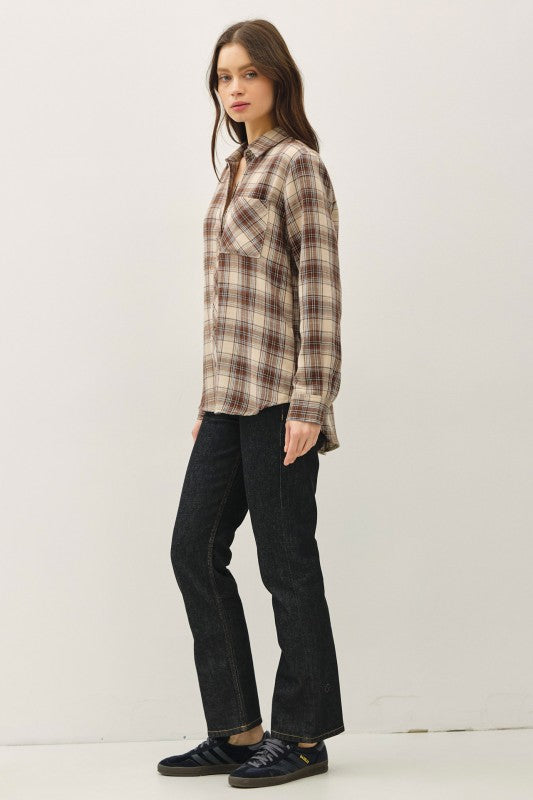 All We Need Button Down Plaid Shirt Brown/Tan
