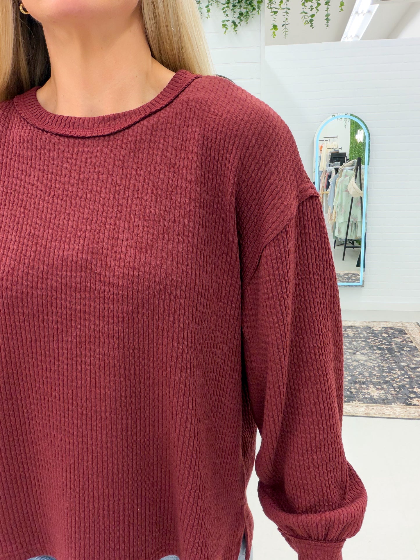 Year After Year Ribbed Knit Top Burgundy