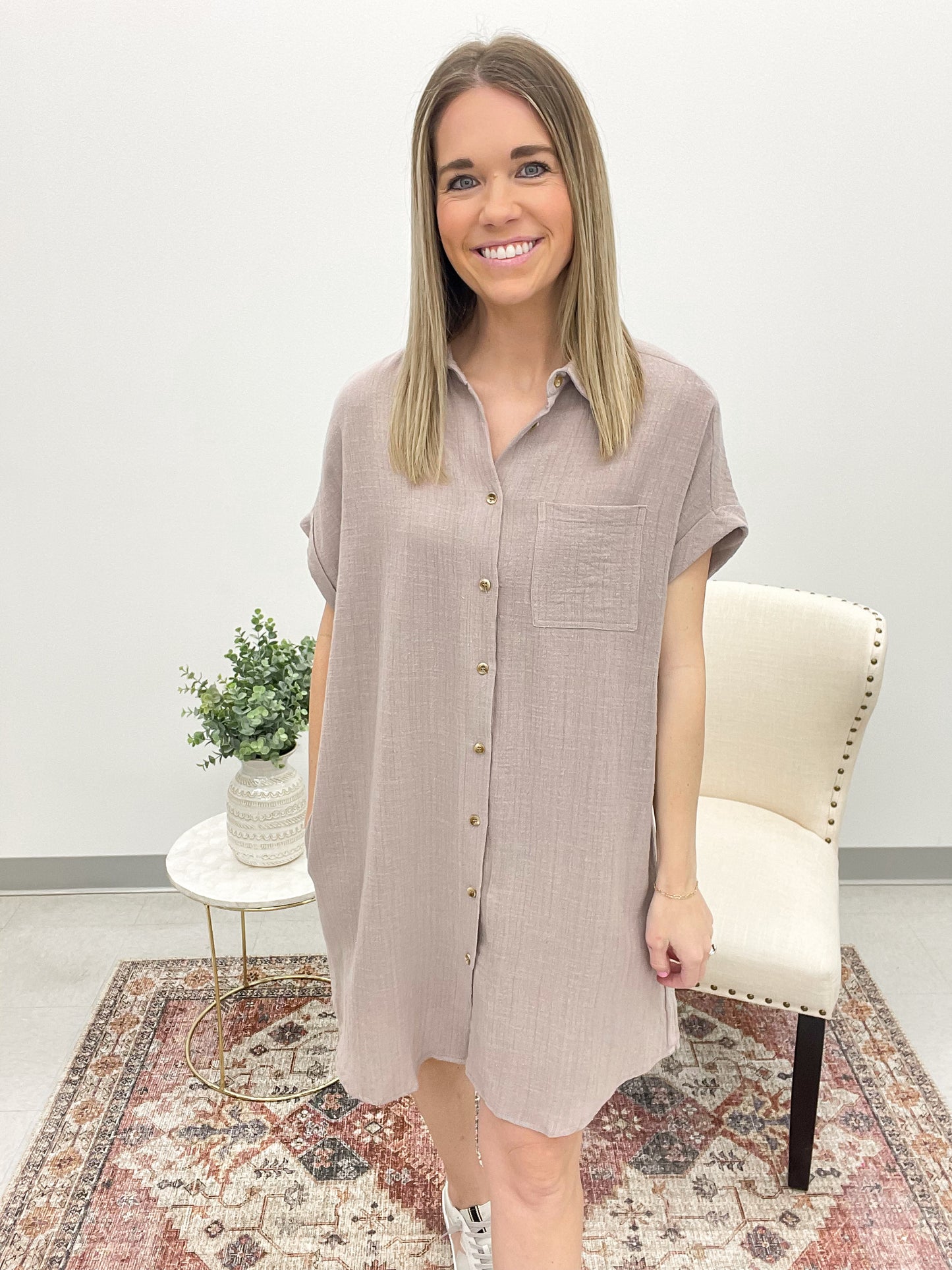 Barely There Button Up Shirt Dress Mocha
