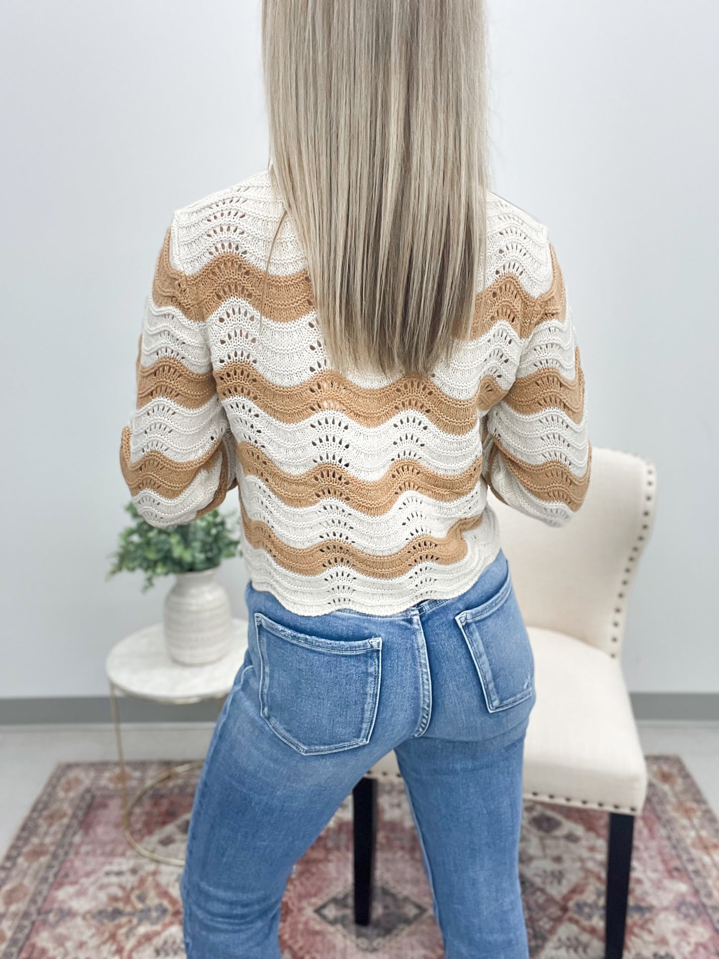 Ride The Wave Striped Crop Sweater Taupe/Cream