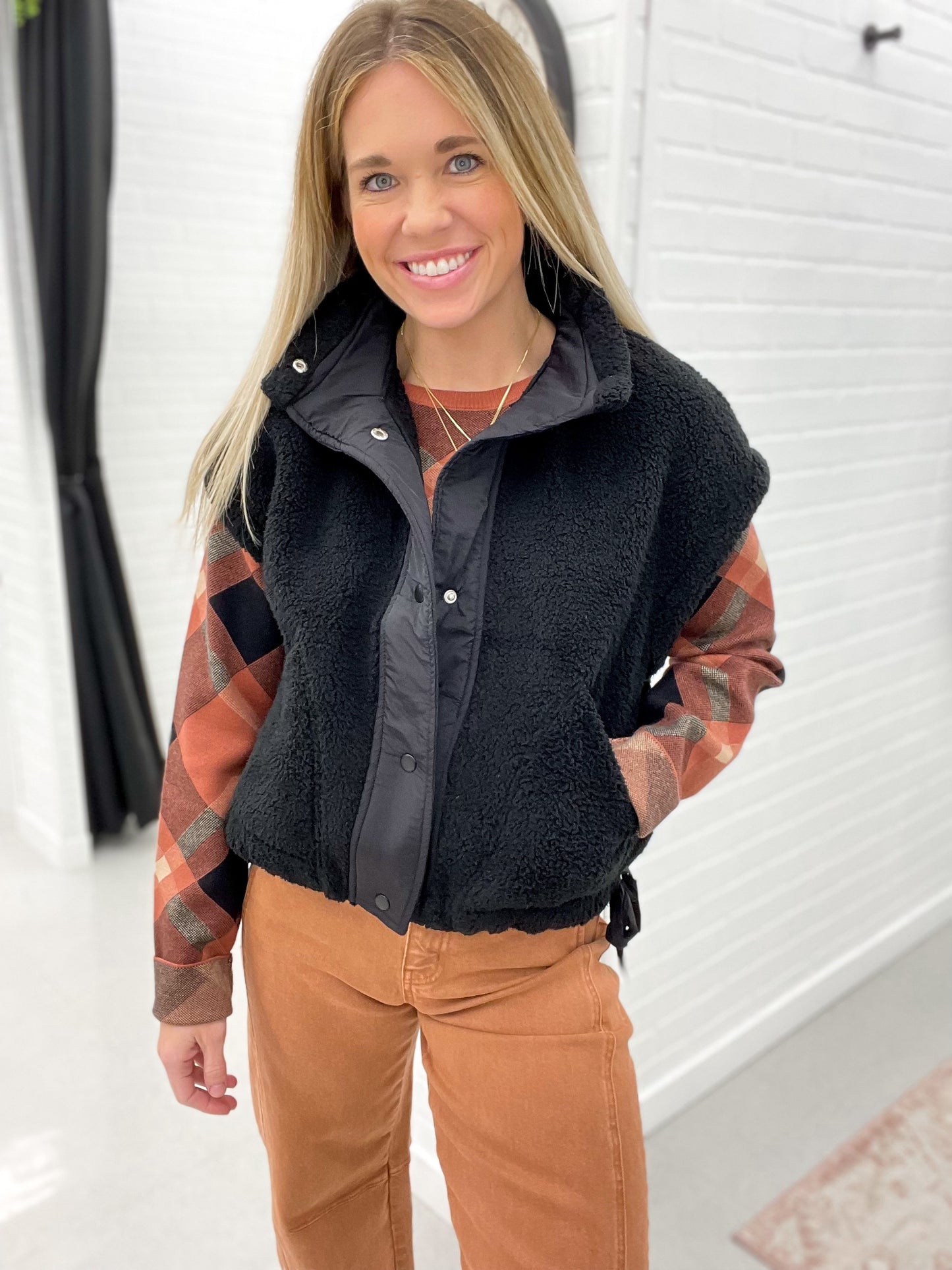 This Day Sherpa Vest Tie-Up Side Detail Black