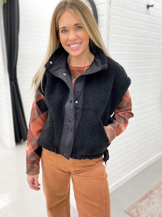 This Day Sherpa Vest Tie-Up Side Detail Black