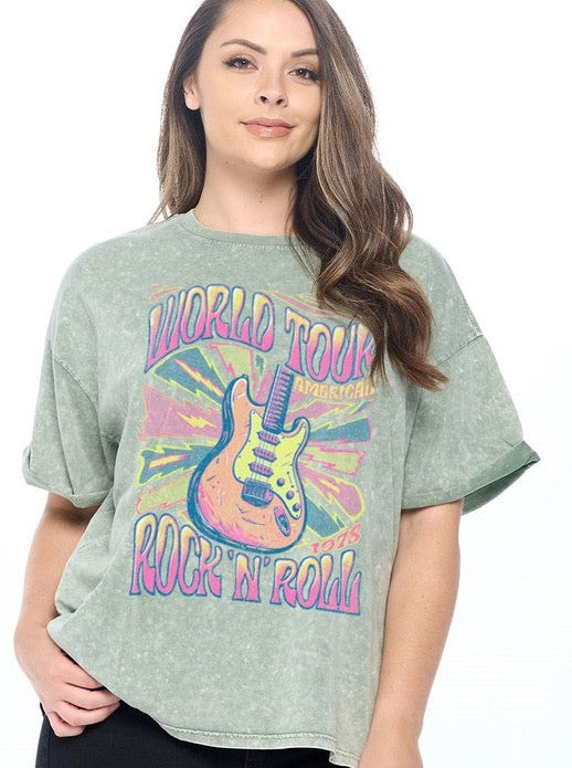 World Tour Rock And Roll Graphic Tee Green Extended