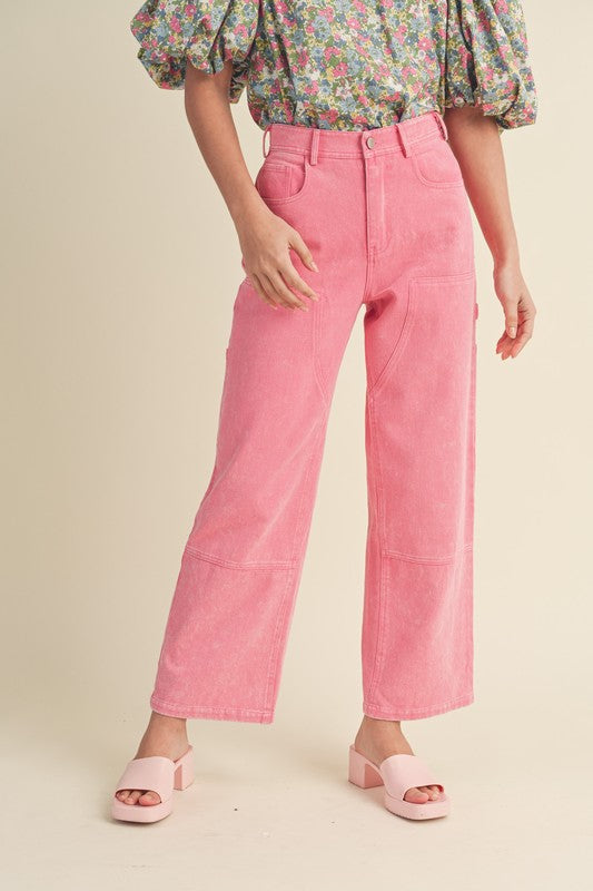 Sweet Pea Mineral Wash High Waist Straight Leg Pants Pink
