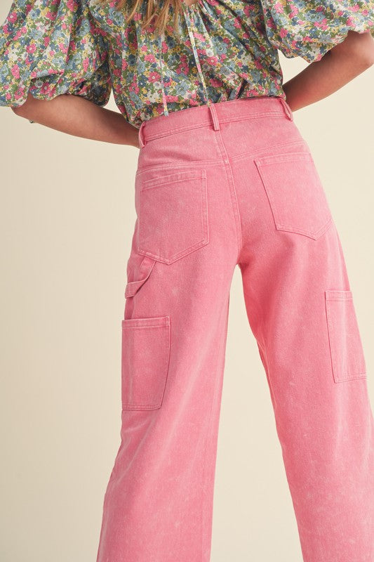 Sweet Pea Mineral Wash High Waist Straight Leg Pants Pink