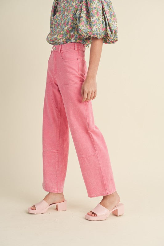 Sweet Pea Mineral Wash High Waist Straight Leg Pants Pink