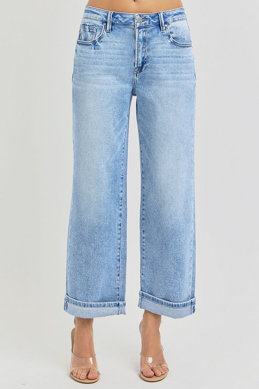 The Leah High Rise Ankle Barrel Turn Up Cuffed Denim