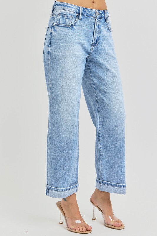 The Leah High Rise Ankle Barrel Turn Up Cuffed Denim