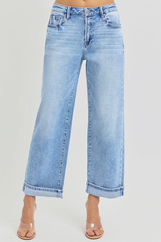 The Leah High Rise Ankle Barrel Turn Up Cuffed Denim