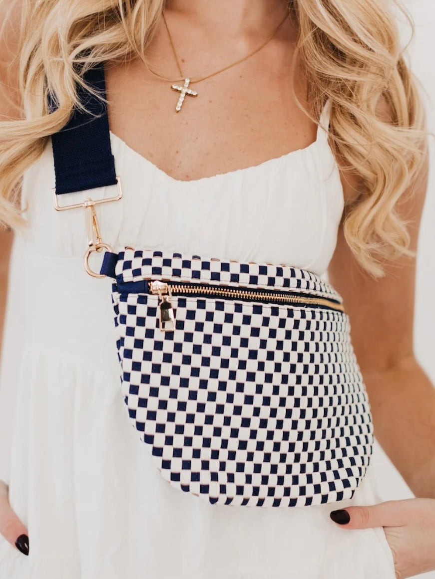 The Westlyn Woven Bum Bag Checkered Navy