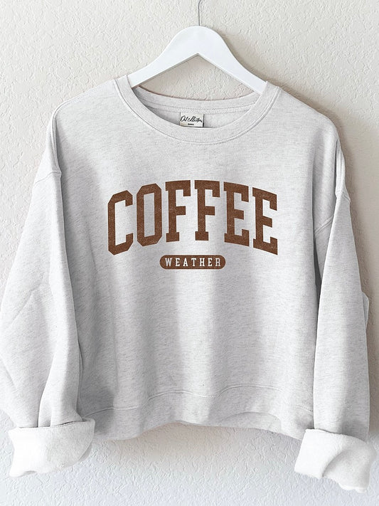 Coffee Weather Crop Graphic  Sweatshirt Light Heather Gray