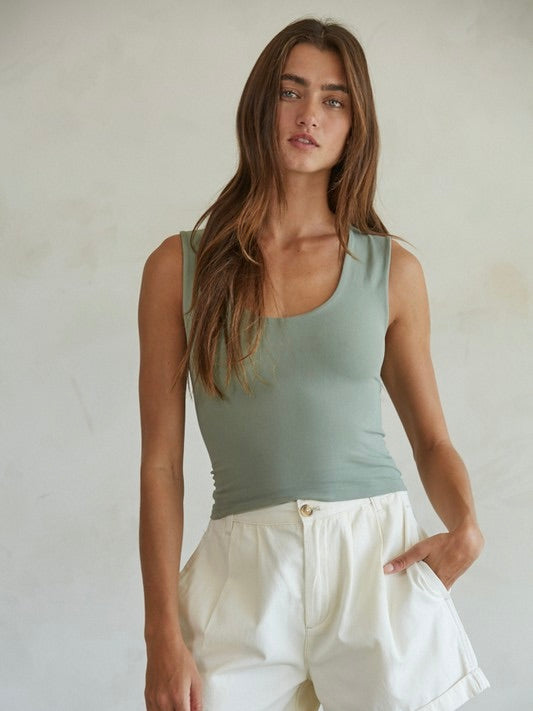 Audrey Double Layered Seamless Tank Ash Moss
