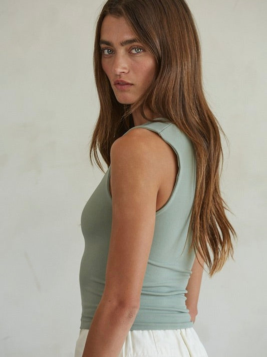 Audrey Double Layered Seamless Tank Ash Moss