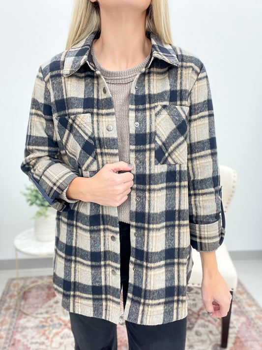 Backwoods Brushed Plaid Shirt Jacket Navy