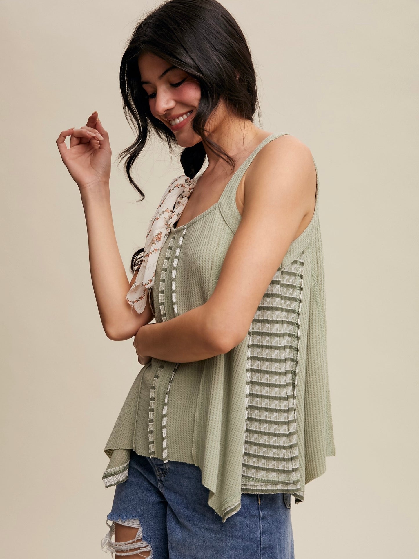 Carry On Contrast Stripe Thermal Tank Sage