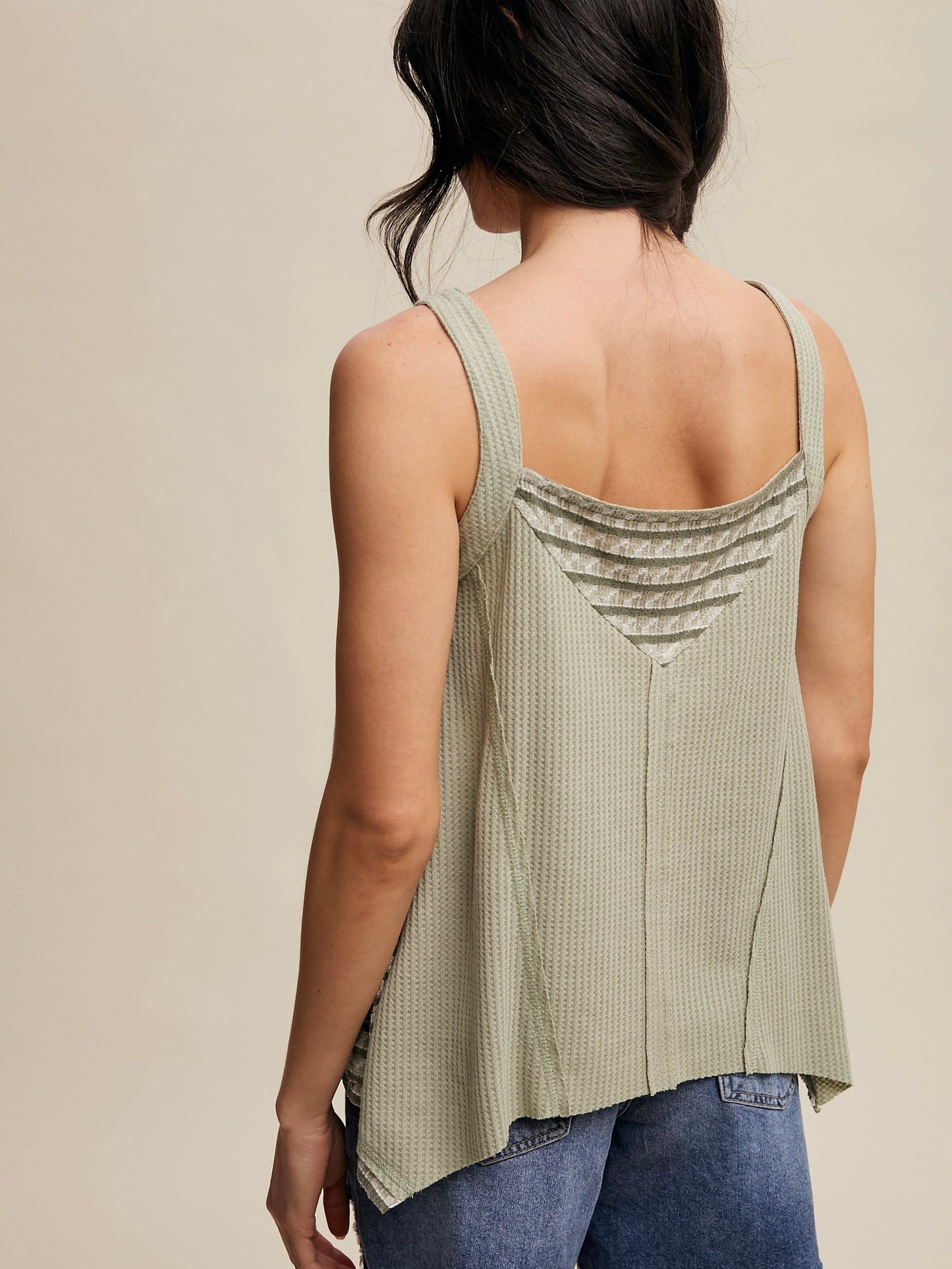 Carry On Contrast Stripe Thermal Tank Sage