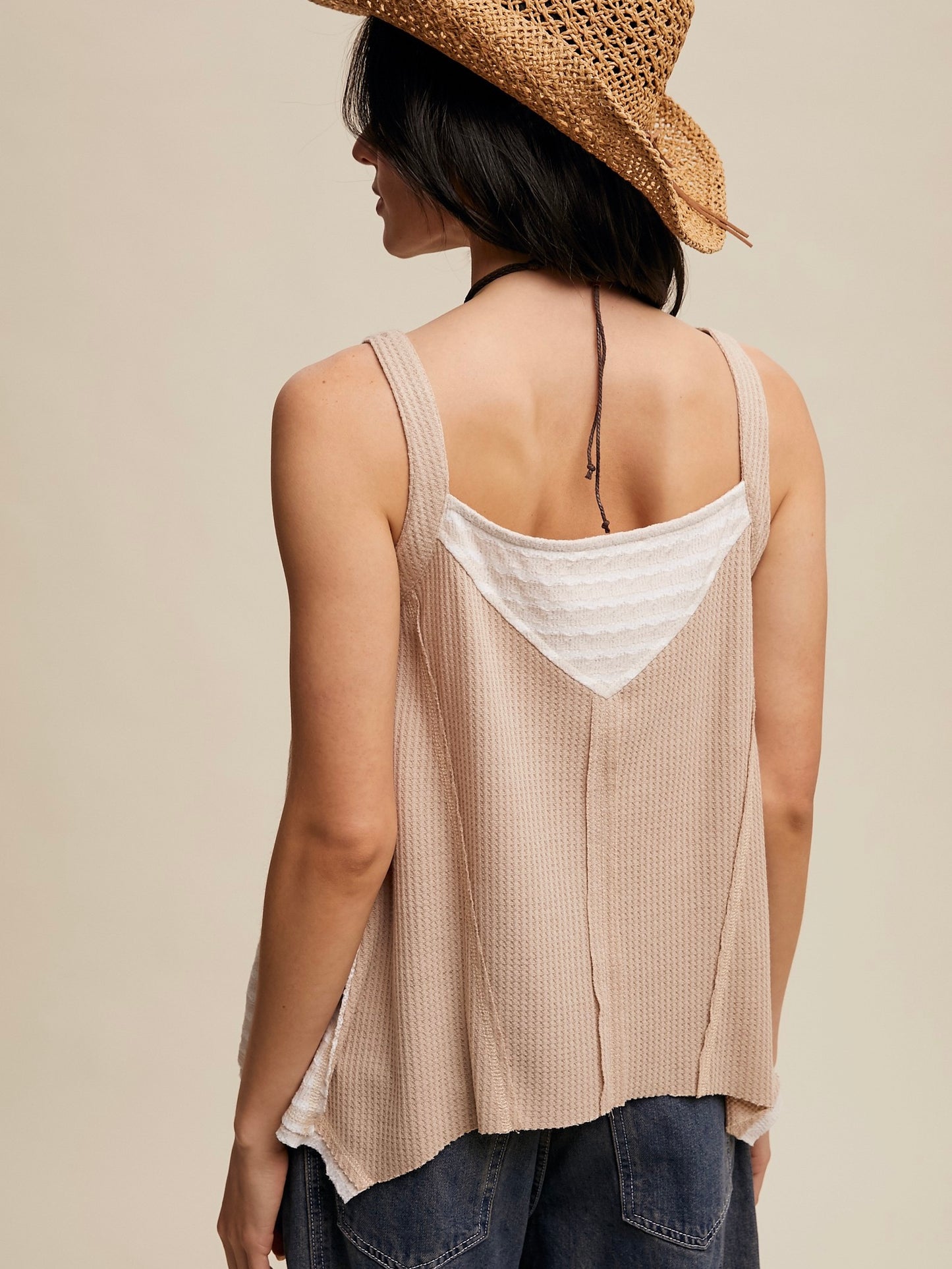 Carry On Contrast Stripe Thermal Tank Taupe