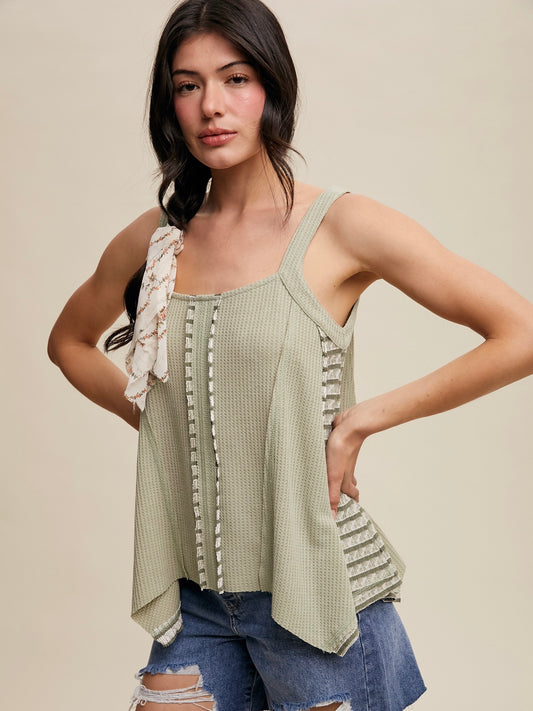 Carry On Contrast Stripe Thermal Tank Sage