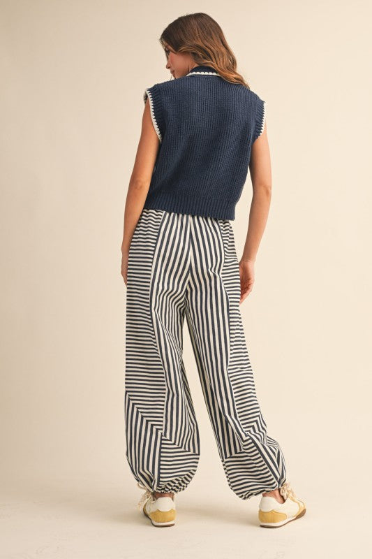 Mixed Up Stripe Parachute Pants Navy