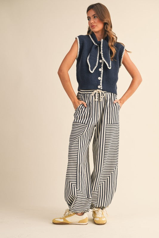 Mixed Up Stripe Parachute Pants Navy