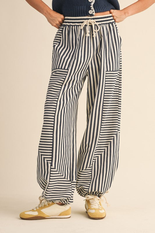 Mixed Up Stripe Parachute Pants Navy