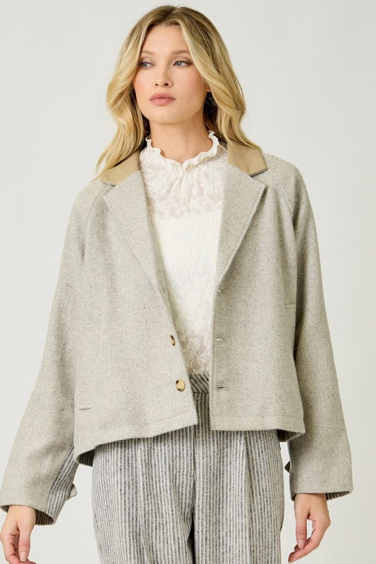 Wait For You Mixed Media Jacket Oatmeal