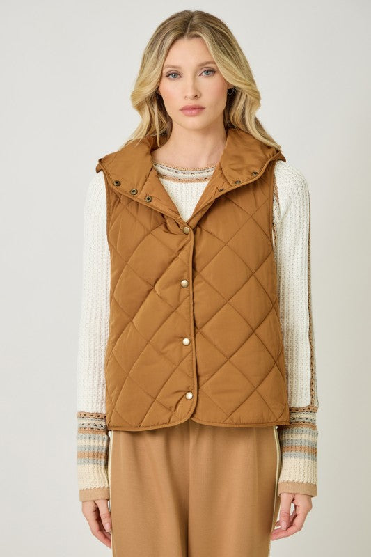 Time Tells Quilted Hooded Puffer Vest Spicy Latte