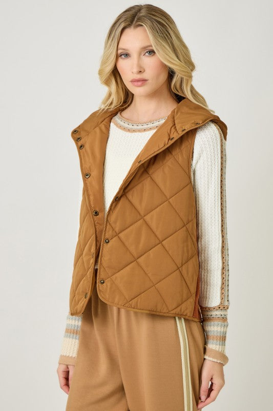Time Tells Quilted Hooded Puffer Vest Spicy Latte