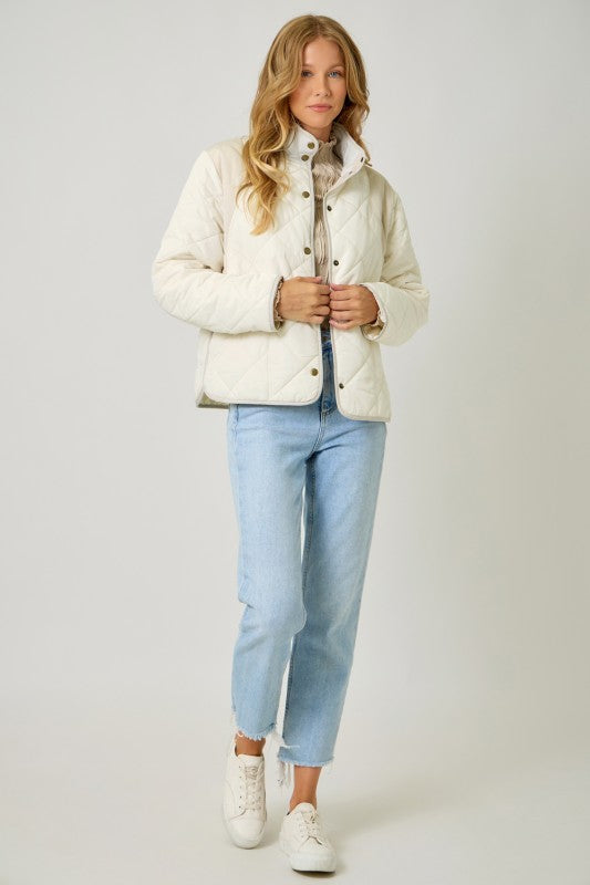 She Meant It Color Block Quilt Padded Jacket Ivory