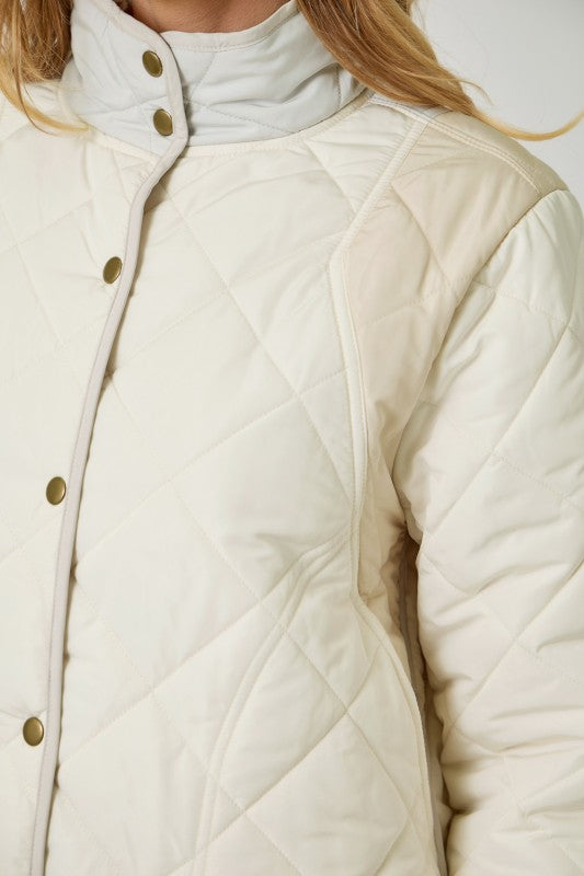She Meant It Color Block Quilt Padded Jacket Ivory