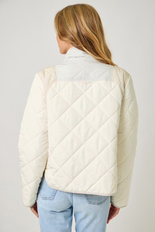 She Meant It Color Block Quilt Padded Jacket Ivory