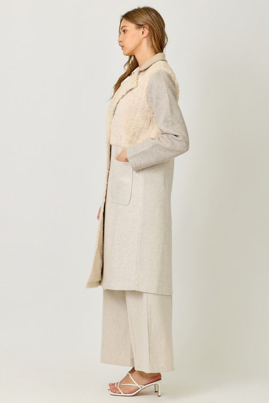 Forever Home Color Block Long Luxury Coat Oatmeal