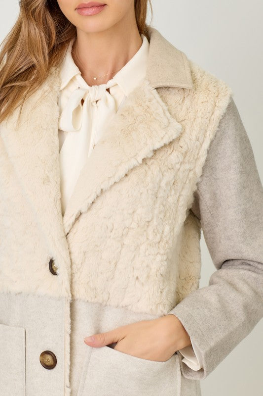 Forever Home Color Block Long Luxury Coat Oatmeal