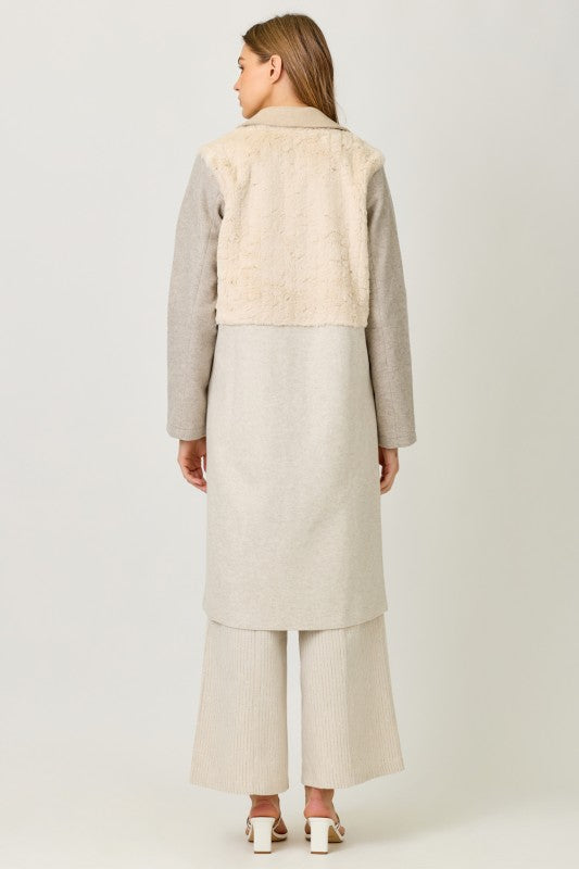 Forever Home Color Block Long Luxury Coat Oatmeal