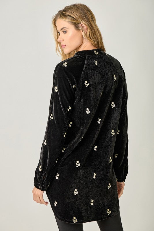 Shine On Embroidered Velvet Shirt Black