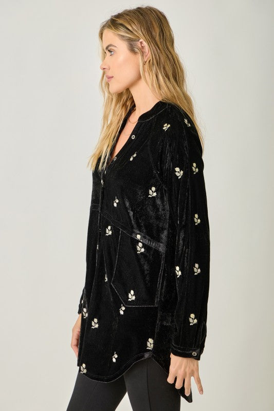 Shine On Embroidered Velvet Shirt Black