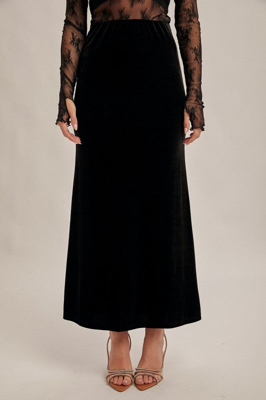 Up For It Velvet Maxi Skirt Black